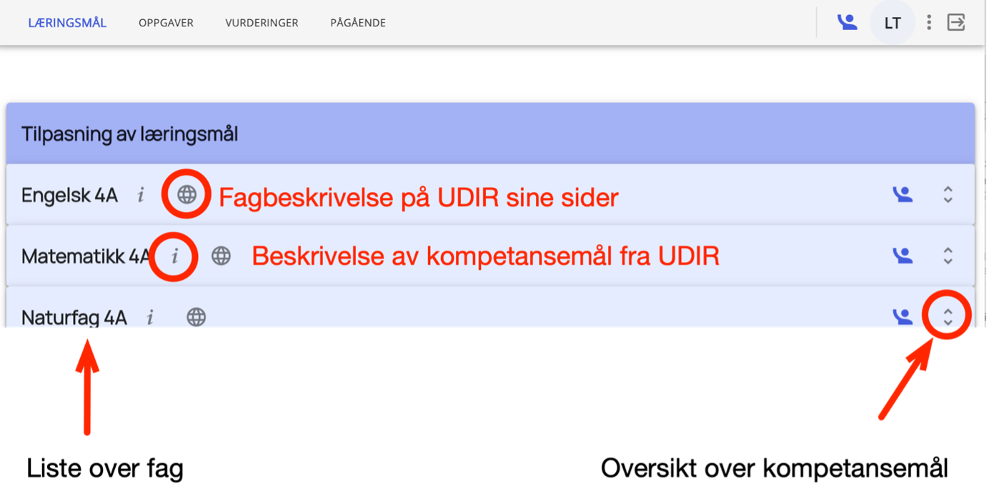 Læringsmål oversikt