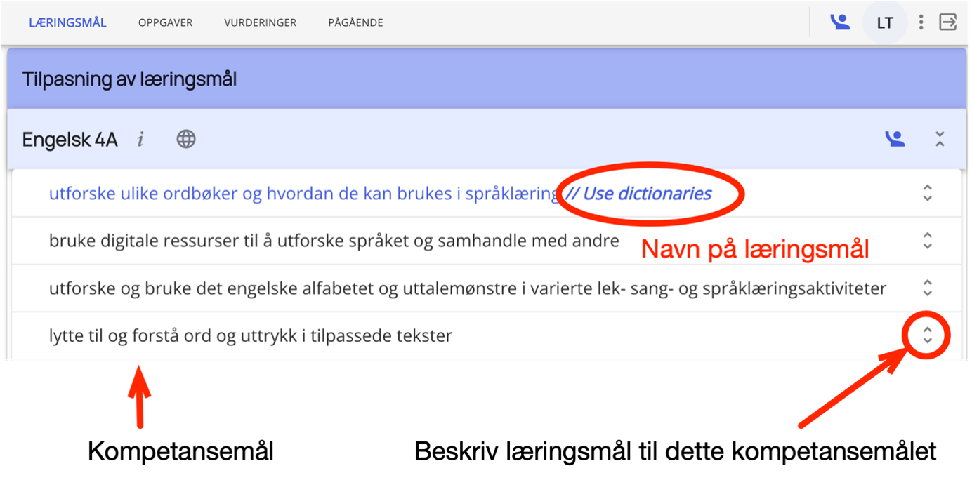 Læringsmål til fag oversikt