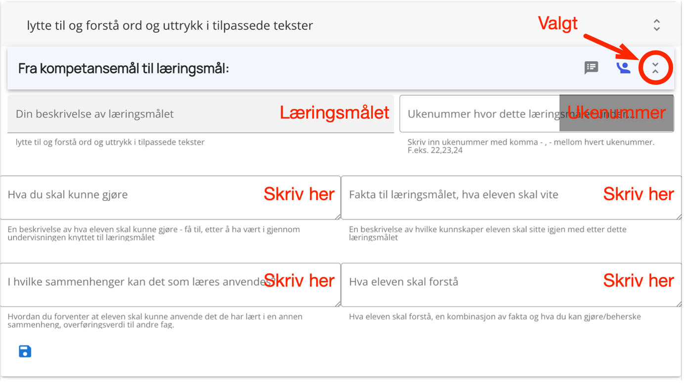 Detaljer til et læringsmål